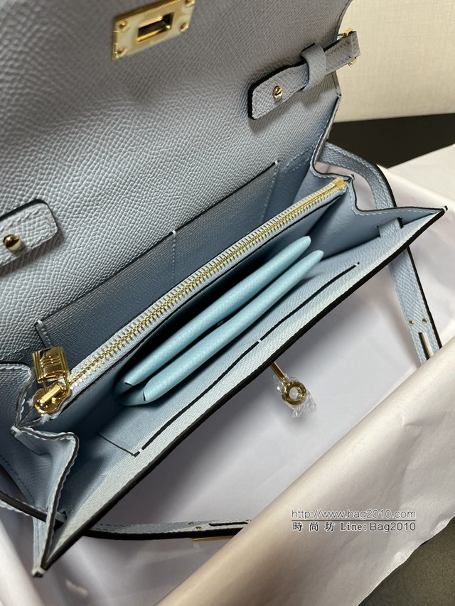 Hermes女包 愛馬仕Kelly woc小挎包 霧霾藍epsom皮凱麗斜挎包  tdh2321